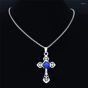 Colares de pingente religioso fé flor cruz pedra natural corrente de aço inoxidável para mulheres / homens colar jóias bijoux femme n4338s07