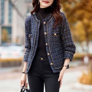 Jaquetas femininas vintage xadrez tweed jaqueta primavera elegante casaco curto ouro duplo breasted outwear streetwear moda coreana senhoras casacos