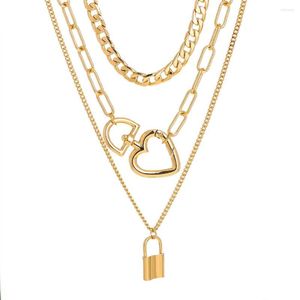 Pendant Necklaces VAMOOSY Summer Beach Multilayered Heart Lock Necklace For Women Fashion Statement Choker 2023 Jewelry