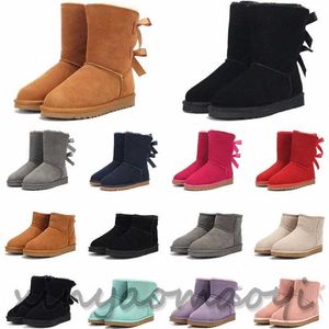 Australien Damenstiefel Designer-Schneestiefel Chestnut High 2 Bow Low Schwarz Grau Rosa Marineblau knöchelkurze klassische Winterstiefeletten Uggsboot Tasman