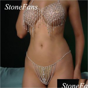 Altri set di gioielli Stonefans Colorf Crystal Bralette Intimo Set catena per il corpo per le donne Y Bling Strass Reggiseno e perizoma Regalo per feste T2 Dhsve