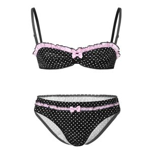 Set di biancheria intima Sissy da uomo a pois con stampa reggiseno e slip mutandine intimo gay in raso indumenti da notte uomo crossdressing erotico Costum240A