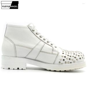 Boots Rivet Thicken White Men England Style Lace Up Handmade Cow Leather Ankle Casual High Top Sneakers Botas Hombre