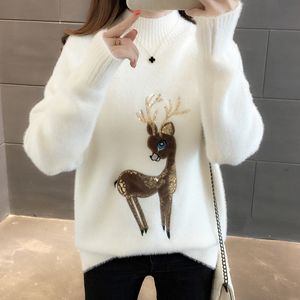 Kadın Sweaters Qnpqyx Sevimli Kadın Kazak Kore Ren Geyiği Çirkin Noel Süvari Kış Sıcak Sweaters Kabarık Kaşmir Jumper BUTLENECK KÜÇÜK 230831