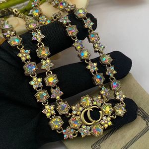 Jewelry Necklaces white Plated 925 Silver Graduated Luxury Brand Designers Letters Geometric Famous Women Round Crystal Rhinestone Gold YiLiYa 2565
