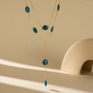 Anhänger Halsketten Mode Kreative Retro Runde Cyan Naturstein String Halskette Einfache Persönlichkeit Charme Für Frauen Schmuck Geschenk
