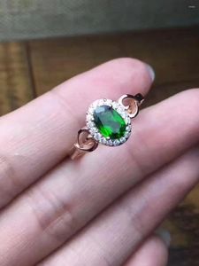 Cluster-Ringe 925 Silber Natuarl Diopside Mädchen Modeschmuck FINE CLASSIC Damen Ring J050701agt