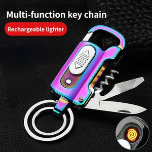 G9MULTIFUNCTIONAL KEYCHAIN ​​LIGHTER USB RECHARGEABLE MINI PORTABLE Cigarett utomhusbelysning Verktyg Camping Equipment 3NZK