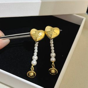 Orecchini pendenti staccabili di design Saturno Orecchini a bottone da donna Gioielli in perle d'oro Lady Heart Chandelier Charm Orecchino Earing Jewlery 239017C5