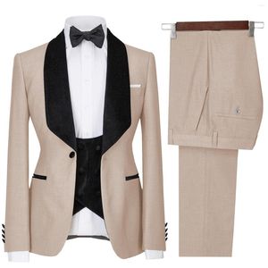 Herrenanzüge 2023 Anzug 3-teilig Mode Revers Jacke Business Casual Bräutigam Hochzeit Party Ballkleid (Blazer Weste Hose)