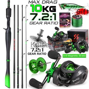 Rod Reel Combo Sougayilang Fishing Rod Reel Combo 1.8 ~ 2.4m Ultraleve Fibra de Carbono Haste de Fundição e Baitcasting Reel Max Drag 10Kg para Bass x0901