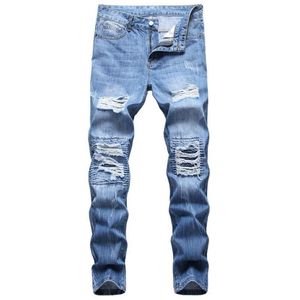 Novas calças de brim masculinas calças de algodão buraco casual magro nova tendência denim hombre carta estrela homem bordado retalhos calça para tendência 256o