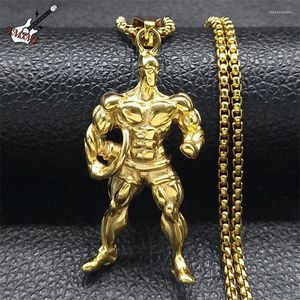 Collane con ciondolo Sport Fitness Muscle Man Collana per donne/uomini Color oro Acciaio inossidabile Palestra Bodybuilder Gioielli NXH1050S06