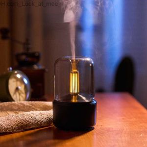 Umidificadores Novo Difusor de Aroma à Luz de Vela Portátil 120ML USB Umidificador de Ar Óleo Essencial Cool Mist Maker Fogger com LED Night Light Q230901