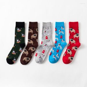 Mulheres meias de algodão engraçado homem bonito dos desenhos animados função cão leite cor quadrados gráficos amantes harajuku skate meias