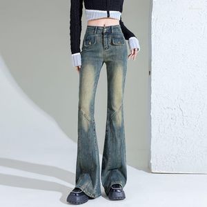 Jeans da donna Vintage Blue Flare per le donne a vita alta Old Slim Figura intera 2023 Autunno Denim Pantaloni femminili Jean Pantaloni 8802