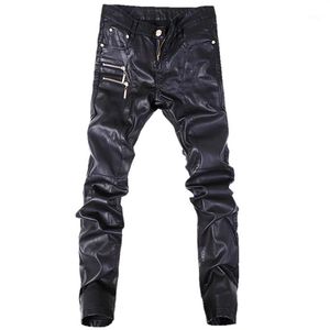 Nova moda masculina calças de couro magro motocicleta jeans retos calças casuais tamanho 28-36 a10312918