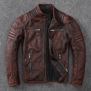 Мужские кожаные искусственные винтажные мотоциклетные куртки мужская куртка 100 подлинное покрытие для кожи мужской байкерская одежда осень азиатский размер S4XL M696 230831