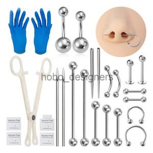 Labret Lip Piercing Jewelry Body Piercing Kit Surgical Steel Threaded Taper Pin Needles Lip Nose Tongue Cartilage Eyebrow Navel Piercing Jewelry Tool Pliers x0901
