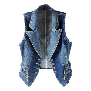 Damesjassen Dames Vintage Denim Mouwloos Jasje Herfstjas Knop Kort Jean Vest Winterkleding Jaqueta Feminina