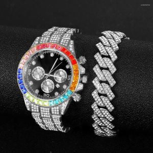 Zegarek marka Mężczyźni obserwują kobiety mrożone diamentowy hip hop moda moda duży kalendarz lęka kalendarza panie kwarcowy nadgarstka Montre femme