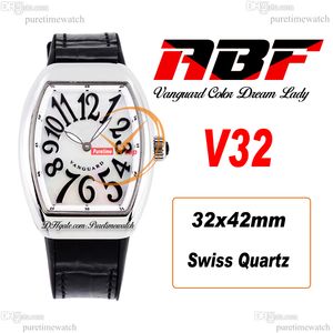 ABF V32 Vanguard Color Dream Cronografo svizzero al quarzo Orologio da donna Donna MOP Quadrante Numeri grandi Cinturino in pelle nera Super Edition Reloj Hombre Puretime A1