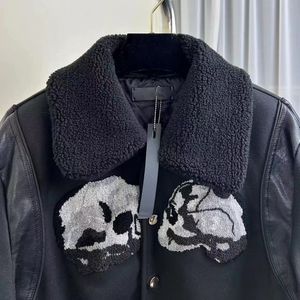 Men's Jackets Fashion Brand Bone Embroidery Thick Jacket Men Streetwear Warm Wool Blend Women Patchwork Baseball Social Club Winter 230831