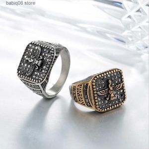 Band Rings Vintage Men's CZ Zircon Zoroastrianism Ring Golden Zoroastrian Ring Men's Hip Hop Bike Jewelry T230727