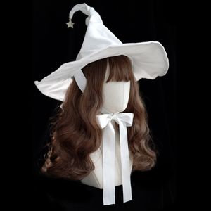 Beanie Skull Caps Halloween Pleated Witch Cap Vintage Women White Hat Lolita Style Suede Hat 230831