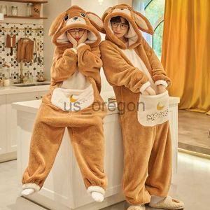 Hemkläder Kigurumis Kangaroo Winter Sleepwear Women Men Pyjama Onesie Thicken Couples Pijamas Cartoon Night Wears for Women Homewear X0902