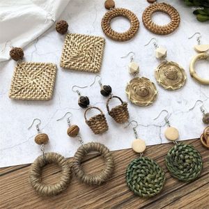Stud Earrings Retro Forest Grass Rattan Weaving Handmade Bohemian Style Ear Studs Ethnic Summer Jewelry Women Girl Gift