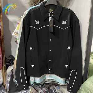 Jaquetas masculinas listras brancas borboleta bordado agulhas homens mulheres de alta qualidade streetwear awge agulhas track coat outerwear 230831