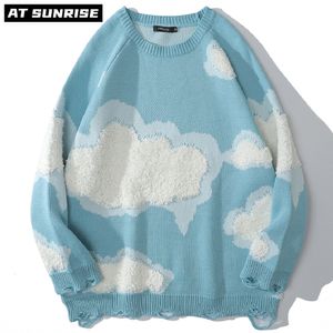 Men's Sweaters Knitted Sweater Mens Hip Hop Streetwear Harajuku Clouds pattern Casual anime sweater Autumn Winter Cotton oversized Pullover 230831