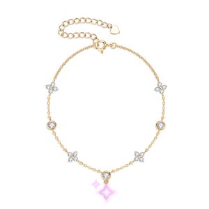 High-quality designer classic four-leaf clover Mosan diamond bracelet stacked with 925 sterling silver plated 18K gold advanced light luxury hand ornaments