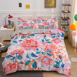 Conjuntos de cama moda estilo floral padrão único tamanho conjunto luxo capa edredão caso conjunto cama consolador conjuntos