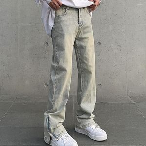 Herren-Jeans, seitlicher Knöchel-Reißverschluss, gerader Stil, Vintage-High-Street-Stil, für Herren