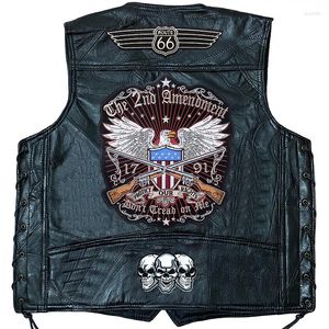 Herrvästar mode broderi motorcykel läder väst man kostym svart färg cyklist ärmlös jacka punkrock män kläder