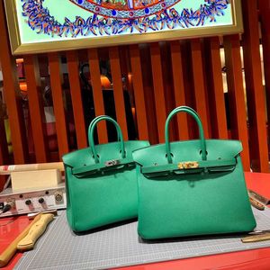 BK Genuine Handbag Emma's Handmade Wax Thread Sewing 25 Velvet Green Epsom Real Cow Leather Gold and Silver Buckle Tote Shoulder Bags