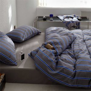 Set di biancheria da letto Set copripiumino a righe blu grigio nordico Set di biancheria da letto in cotone Set di lenzuola R230901