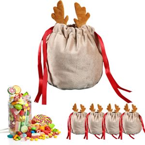 Christmas Reindeer Candy Gift Bag Velvet Santa Sacks Drawstring Gift Bags Christmas Decoration Kids New Year Party Gift