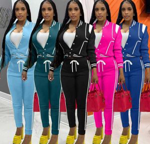 Kadınların Terzini İki Parça Set Tasarımcı 2023 Sonbahar Moda Spor Seti Çift İplik Beyzbol Takım Ladies Giyim 5 Renk
