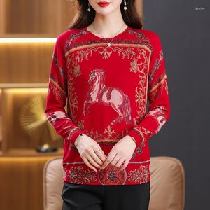 Suéter feminino estampado vintage malhas suéter outono estilo coreano roupas femininas de alta qualidade pull femme para mulher
