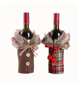 Merry Christmas Red Wine Bottle Cover Cute Bow Plaid Xmas Clothing Wine Covers Noel Decor DF270