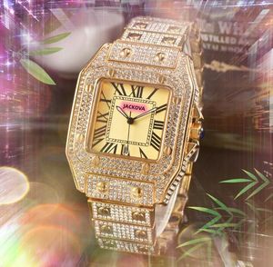 Square Roman Dial Tank Series Watch Woman Business Dress Super rostfritt stål kvartsrörelse full diamanter ring Case Clock Rose Gold Silver Watches Armband gåvor