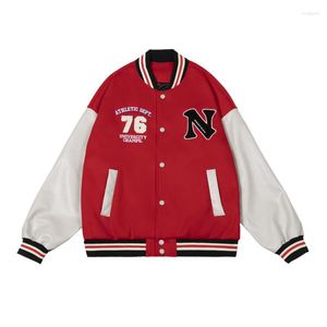 Herrjackor Baseball Uniform Woolen Leather Jacket Embroidered Red Blue Lose Women's Simple Style Spring and Autumn Fashion 2023