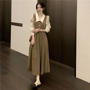 Casual Dresses Dress Women Spring/summer Long Lantern Sleeve V-neck Buttons Folds Fashion Vestidos Drop Sale GXYD283