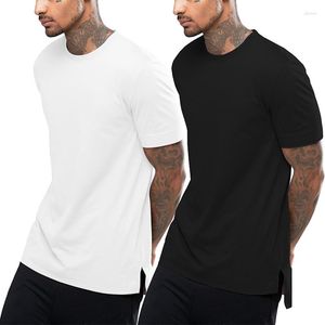 Herren T-Shirts Hip Hop T-Shirts Einfarbig Männer Kurzarm Rundhals Lose Übergroße T-Shirt Top Side Split Streetwear Kleidung