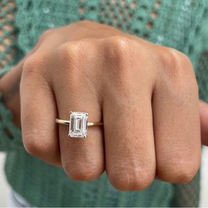 Pierścienie ślubne Randh Solid 14 -krotnie żółte złoto 20ct Solitaire Emerald E Color VVS1 Prosty styl Pierścień dla kobiet drobna biżuteria 230831