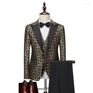 Men's Suits Black Dark Green Gold Prom 3 Piece Patterned Standard Fit Single Breasted One-button 2023 Wholesale Clothing