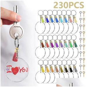 Party Favor 230st Key Ring DIY Clear Circle Discs Keychains Making Kit Metal Acrylic Round Keyrings Blanks Tassel Pendant As Favors D DHTE7
